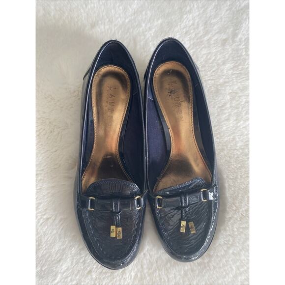 Lauren by Ralph Lauren Rory Patent Leather Wedge Slip On Academia Preppy Sz 6B - Picture 2 of 10